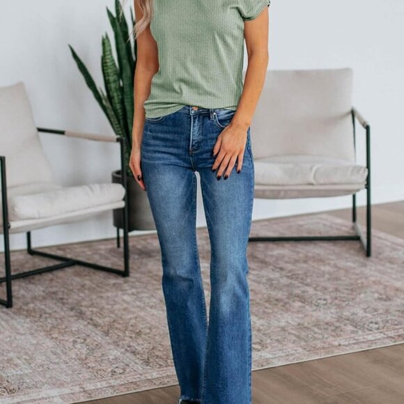 Women Women's Off Shoulder Tops Summer Ribbed Knit Tank Green M Casual - Picture 6 of 6